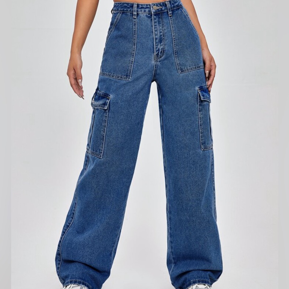 SHEIN High waist wide leg cargo jeans